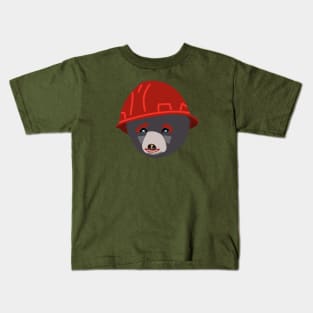 Funny Bear Cub in Red Hard Hat Building Inspector Humor Kids T-Shirt